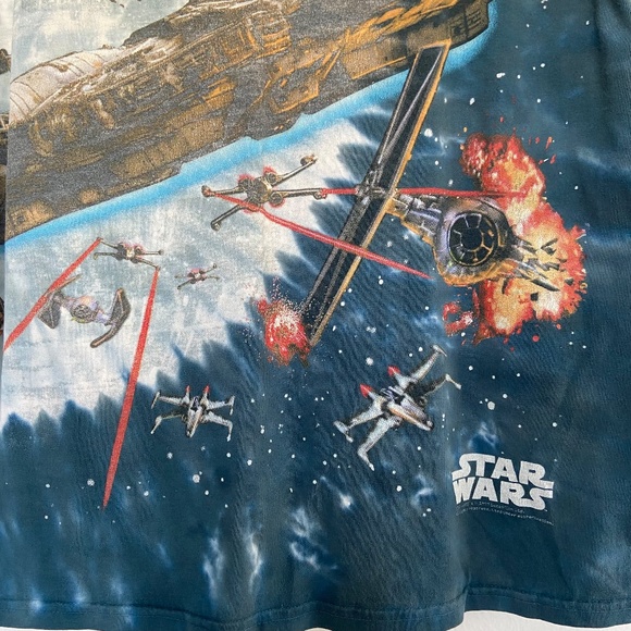Vintage 1997 Liquid Blue Star Wars T-Shirt Mens XL Millennium Falcon AOP 90s Tee - Picture 6 of 14